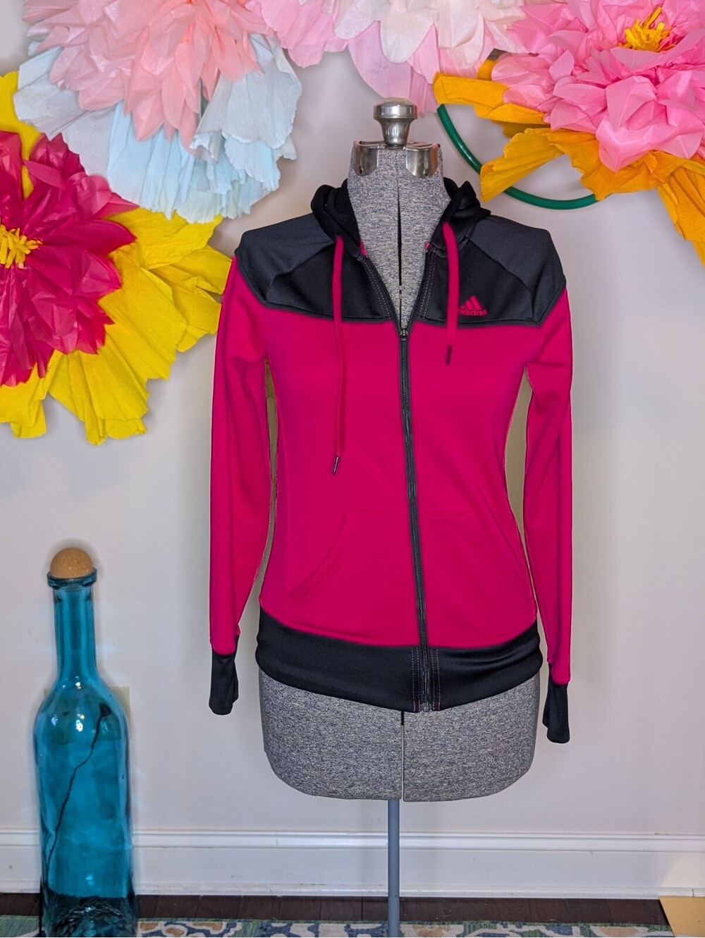 2030 - Adidas Climawarm Pink and Black Full Zip Hoodie XS